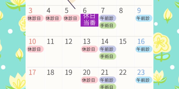 5/6（水・振替休日）は休日当番医として診療を行います。